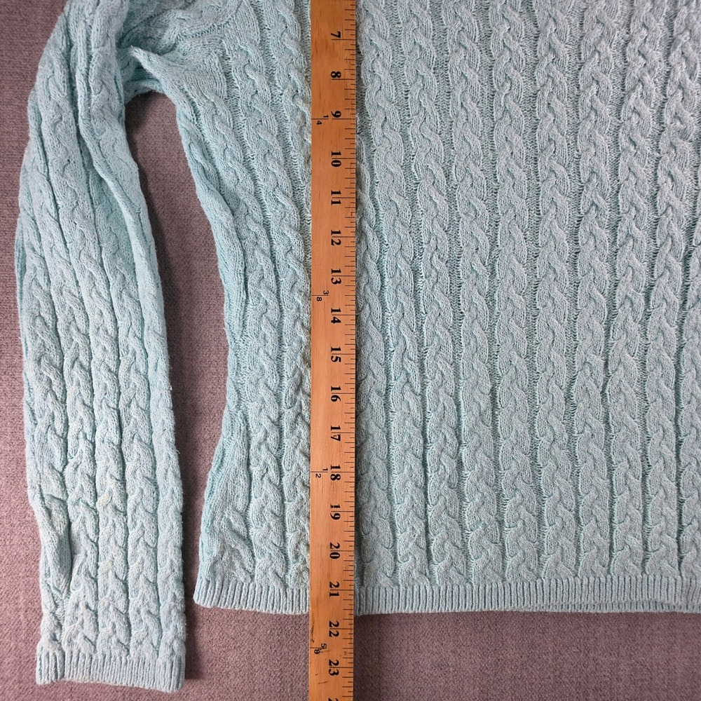 Talbots Sweater Womens Medium Petites Light Blue Cable Knit V-Neck Cotton Blend - Picture 7 of 16